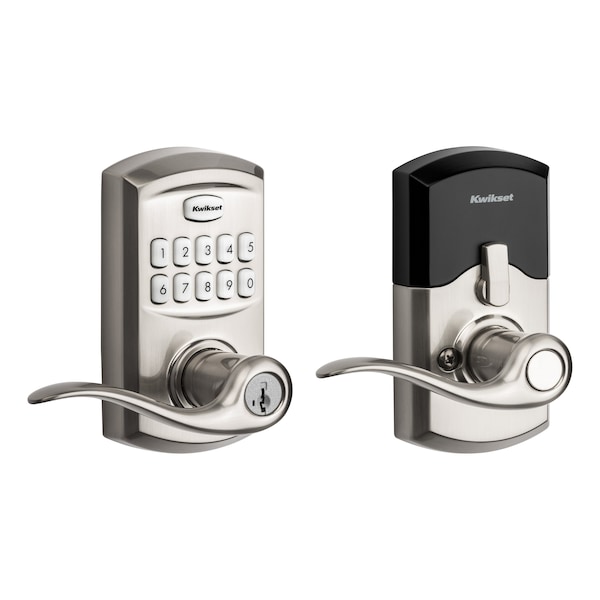 Smartcode Keypad Electronic with Tustin Lever SmartKey with 6AL Latch, RCS Strike Satin Nickel Finish